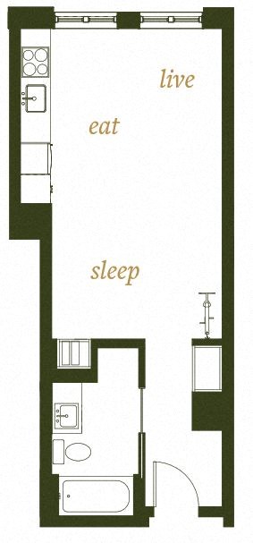 Floor plan for studio, 1 bath, 453 sqft